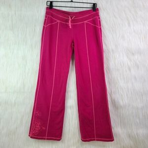 Athleta Fushia Pink Wide Leg Sweatpants Floral Detail Size Small